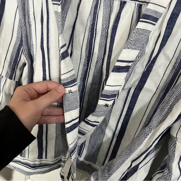 Parker Saskia Stripe V Neck Tie Waist Blouse Blue White Medium W2 - Picture 4 of 8